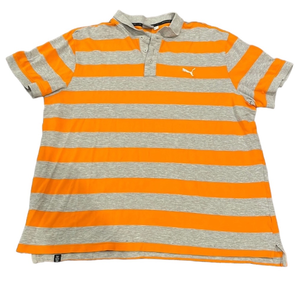 Puma Polo Orange and Gray Stripe Short Sleeve Shirt Size XXL